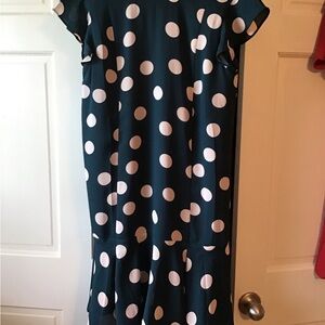 LOFT Dark greenand White Polka Dot Midi Dress